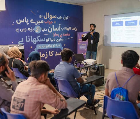 Teacher taking class in Maqsad Experience Center