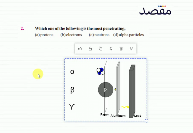 2. Which one of the following is the most penetrating.(a) protons(b) electrons(c) neutrons(d) alpha particles