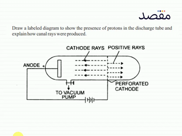 Draw a labeled diagram to show the presence of protons in the discharge tube and explain how canal rays were produced.