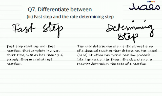 Q7. Differentiate between(iii) Fast step and the rate determining step