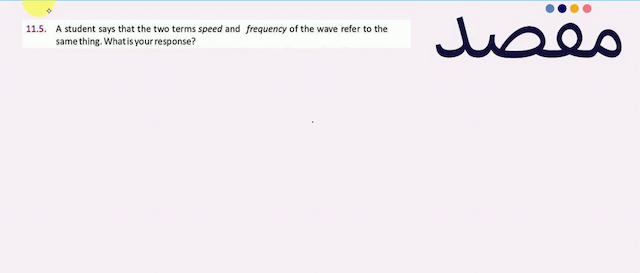 11.5. A student says that the two terms speed and frequency of the wave refer to the same thing. What is your response?