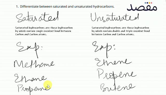 1. Differentiate between saturated and unsaturated hydrocarbons.