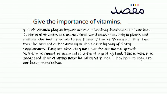 Give the importance of vitamins.
