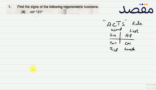 1. Find the signs of the following:iii)  \tan 115^{\circ} 