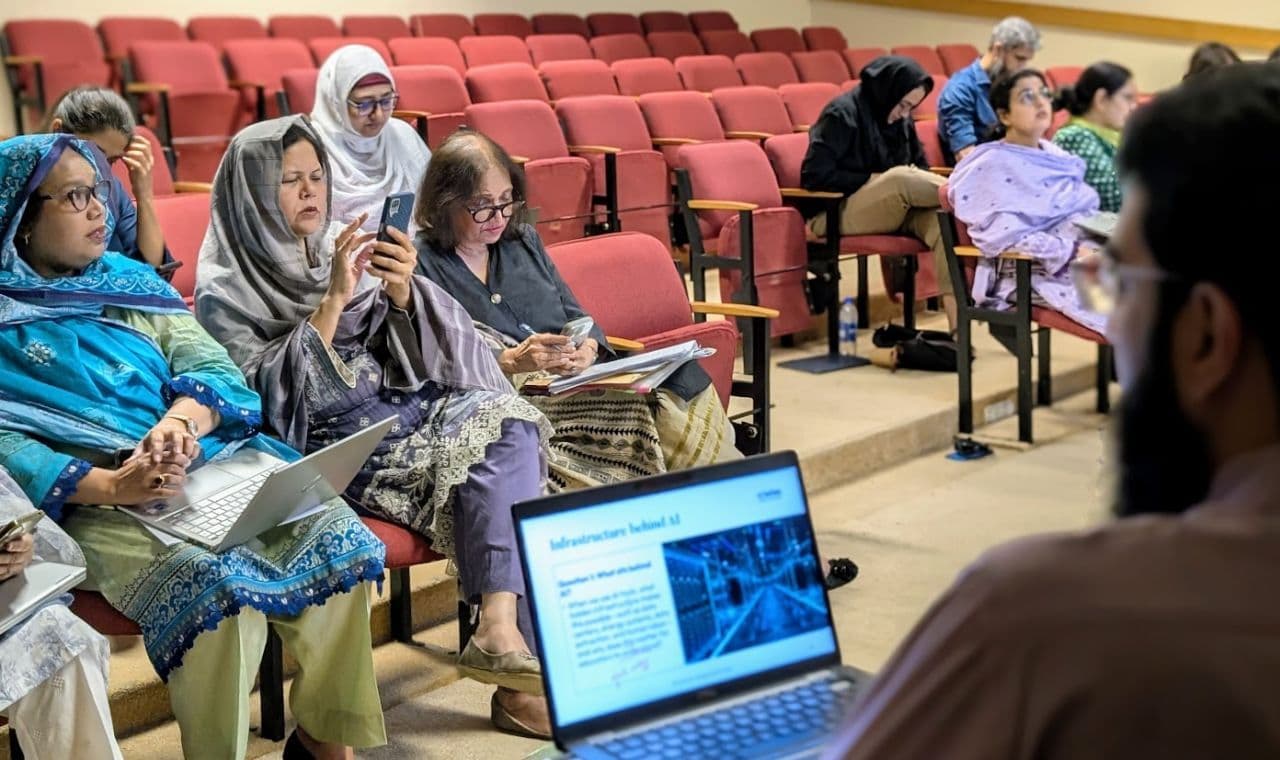 Educators exploring AI tools during the session